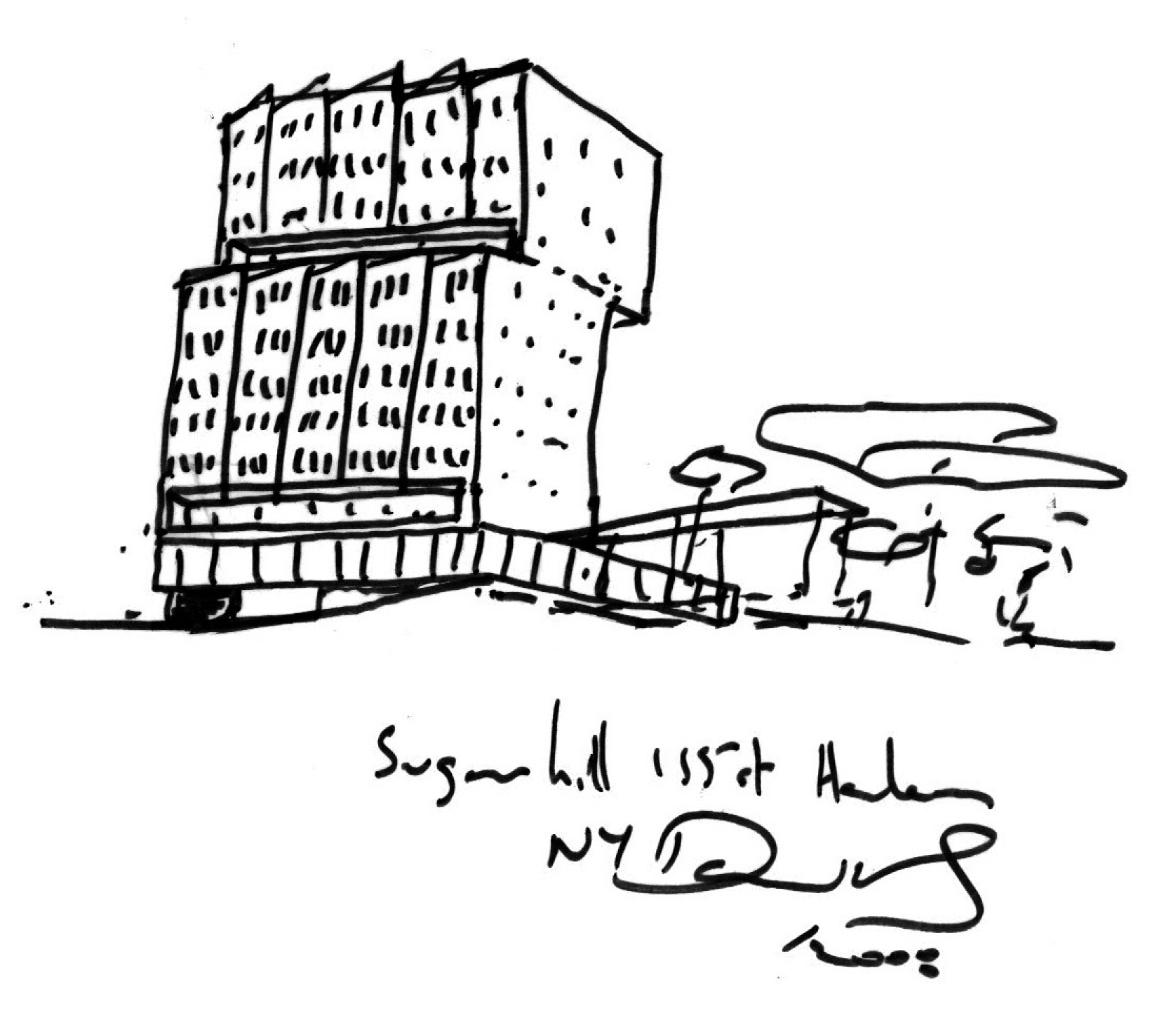 A sketch of the Sugar Hill Housing Development by Adjaye Associates in Harlem, New York