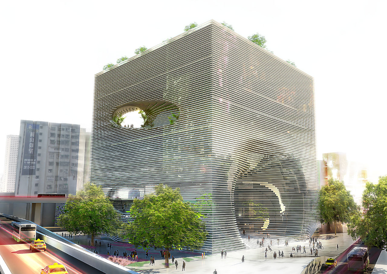Bjarke Ingels Group's (BIG) exterior rendering for the Technology, Entertainment and Knowledge (TEK) Center in Taipei, Taiwan