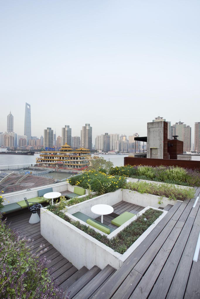 The Waterhouse at South Bund's roof terrace overlooking the Huangpu River in Shanghai, China by Neri & Hu Design and Research Office NHDRO