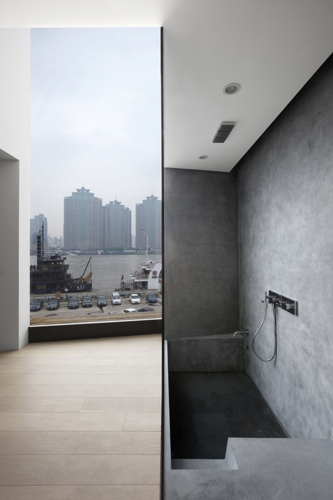 Hotel shower inside the Waterhouse at South Bund located in  Shanghai, China designed by Neri & Hu Design and Research Office (NHDRO)