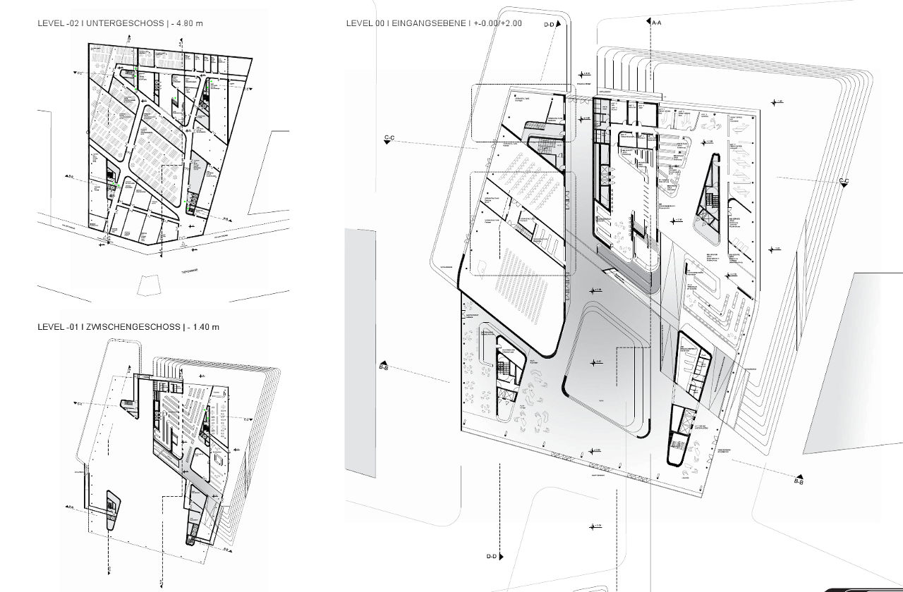 Floor plan of Zaha Hadid's Library and Learning Center for the University of Economics and Business in Vienna, Austria