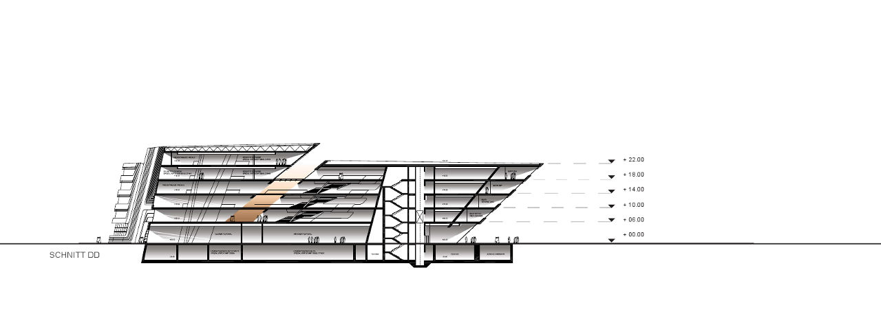Drawing of Zaha Hadid's Library and Learning Center for the University of Economics and Business in Vienna, Austria