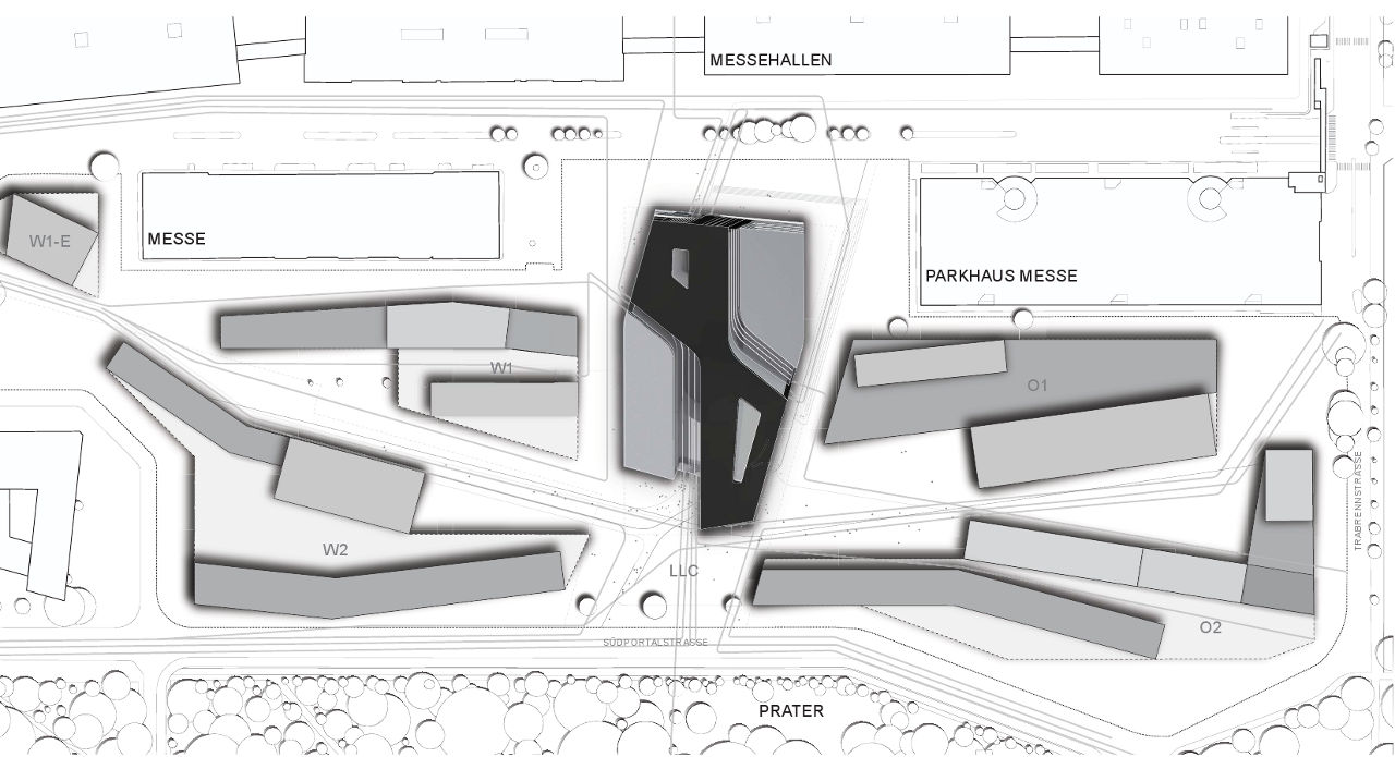 Site plan for Zaha Hadid's Library and Learning Center for the University of Economics and Business in Vienna, Austria