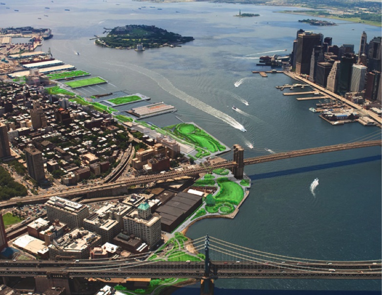 Brooklyn Bridge Park aerial rendering by landscape architecture firm Michael Van Valkenburgh Associates