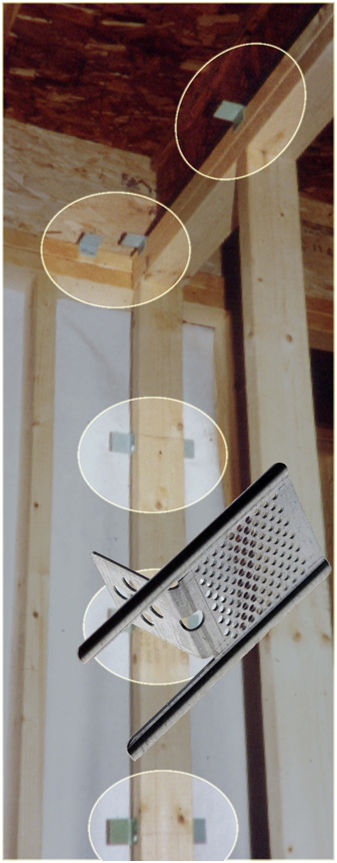 Illustration of drywall clips used instead of stud blocking