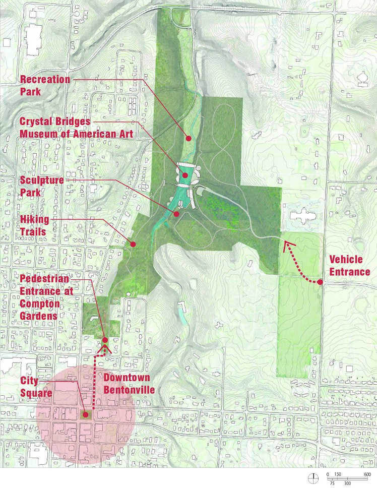 Context site plan of Moshe Safdie's Crystal Bridges Museum of American Art Construction site