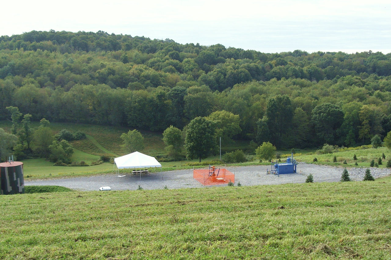 natural gas well site in the production phase