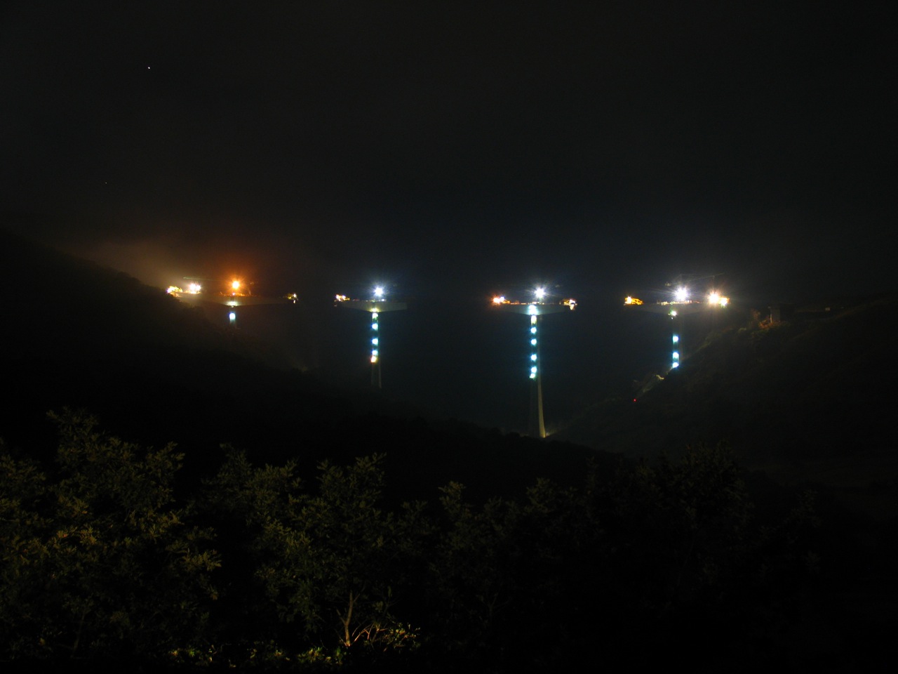 Form Travellers Bridge Construction at night