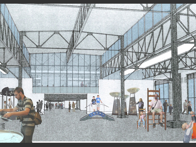concept sketch of Exploratorium's interior