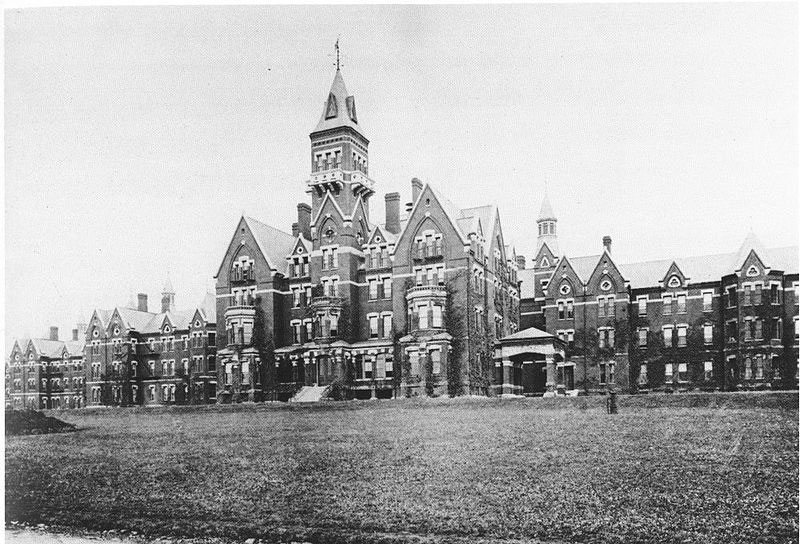 Danvers State Hospital, Danvers, Massachusetts, Kirkbride Complex, circa 1893. Architect Nathaniel Jeremiah Bradlee (1829-1888) of Boston. 
