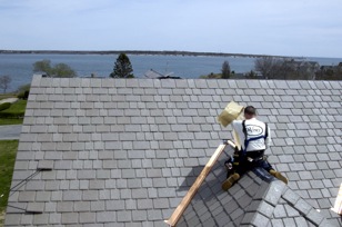 ENERGY STAR qualified EcoBlend roofing tiles from DaVinci Roofscapes being installed on a home.